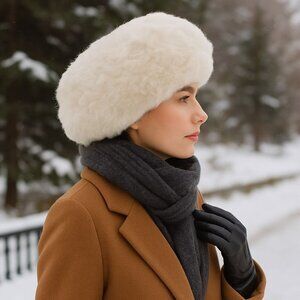 VTG White Faux Fur Hat Fluffy Winter Russian Style Retro 70s 80s Winter Fashion